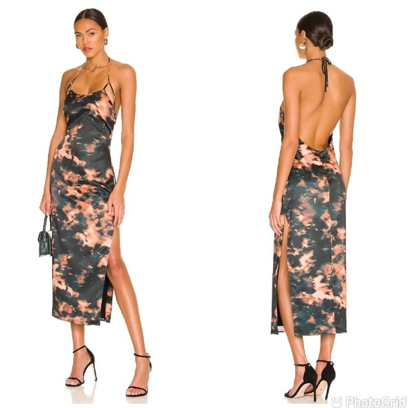 Camila Coelho Sherlie Midi Slip Dress in Orange Teal Tie Dye New With Tags!